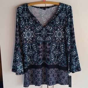 Zac and Rachel Top Size Small Pretty Teal Black And White Print Small NWT